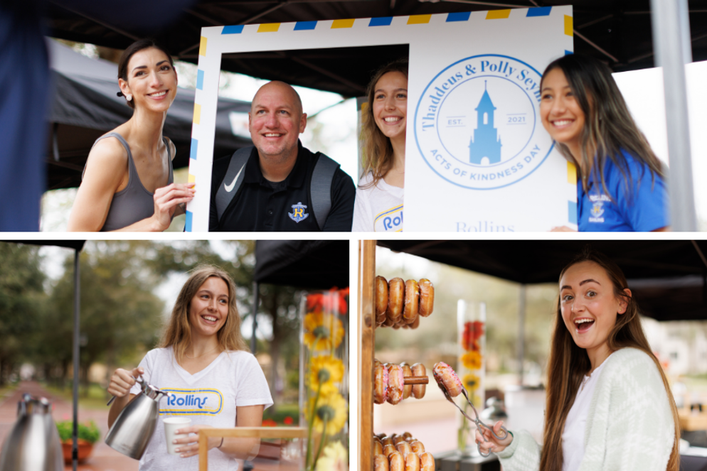 The day began with dozens of students gathering in Tars Plaza to fuel up on coffee and donuts before kicking off their day of service.