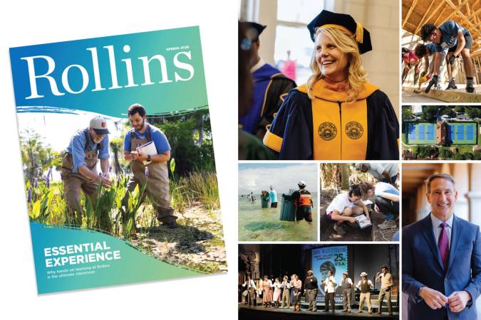 A grid of images from the fall 2026 issue of Rollins magazine 