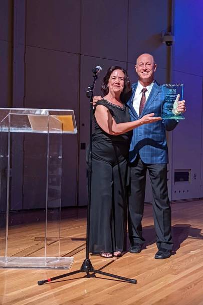 Sally Albrecht ’76 with Frost School of Music Dean Shelton Berg.