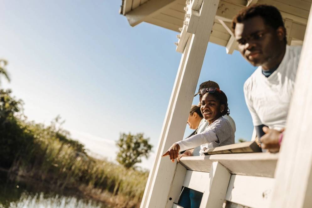 Taylor Evans ’28 at an Everglades lookout with other Immersion participants