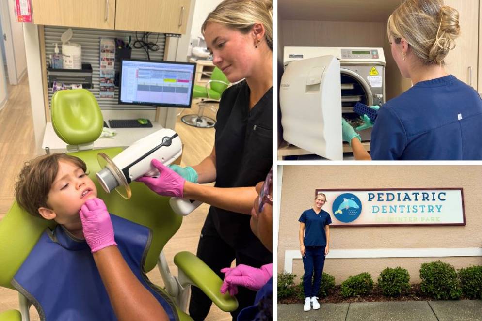 Pediatric dental intern Sydney Nickel ’27 provides care and sterilizes equipment at clinic.