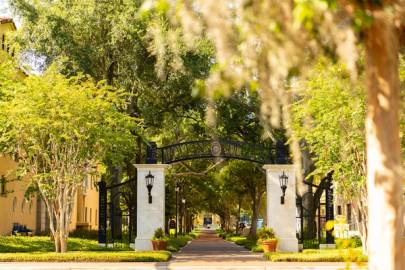 Rollins College archway entrance to campus
