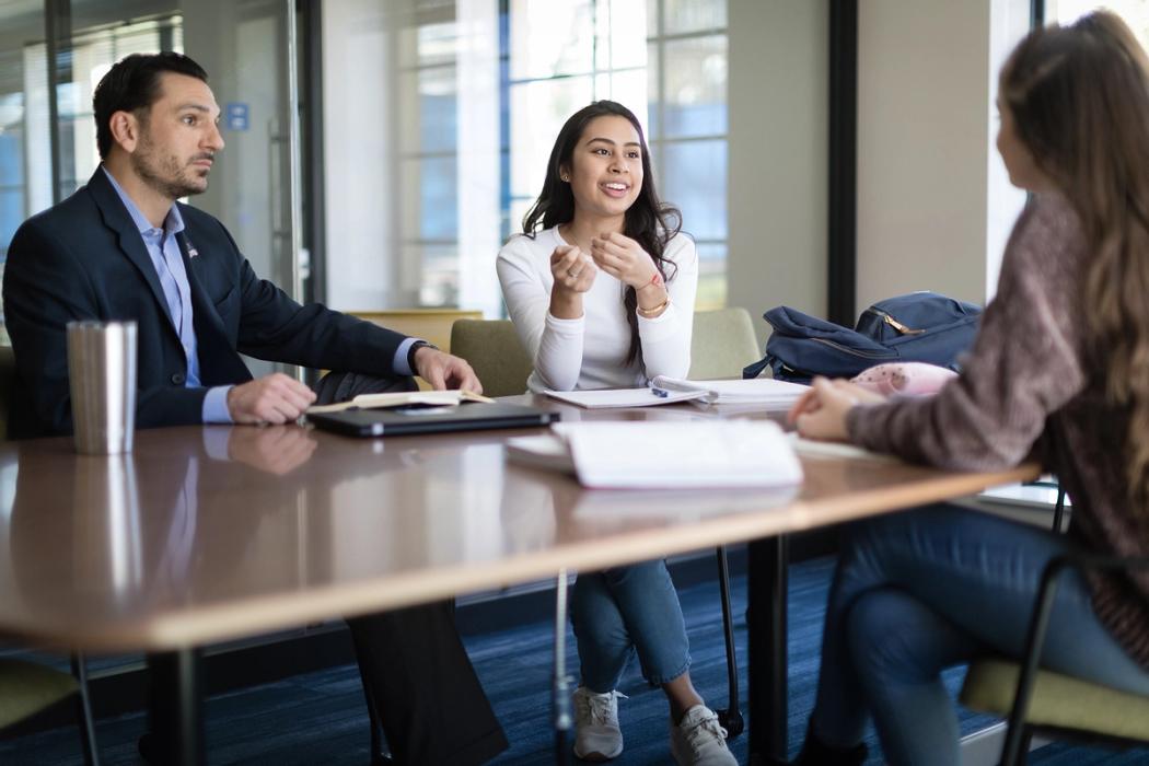 An advisor works with two students. 