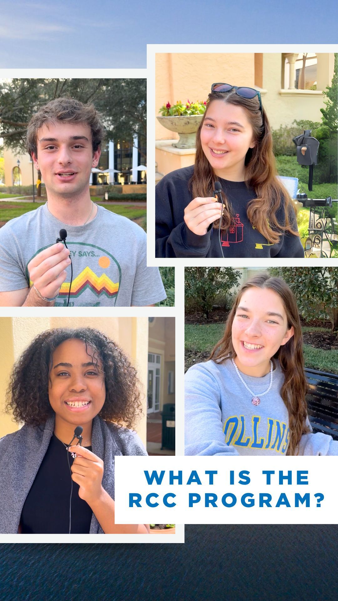 Screen shot of four students talking to the camera and the title "What is the RCC program?"