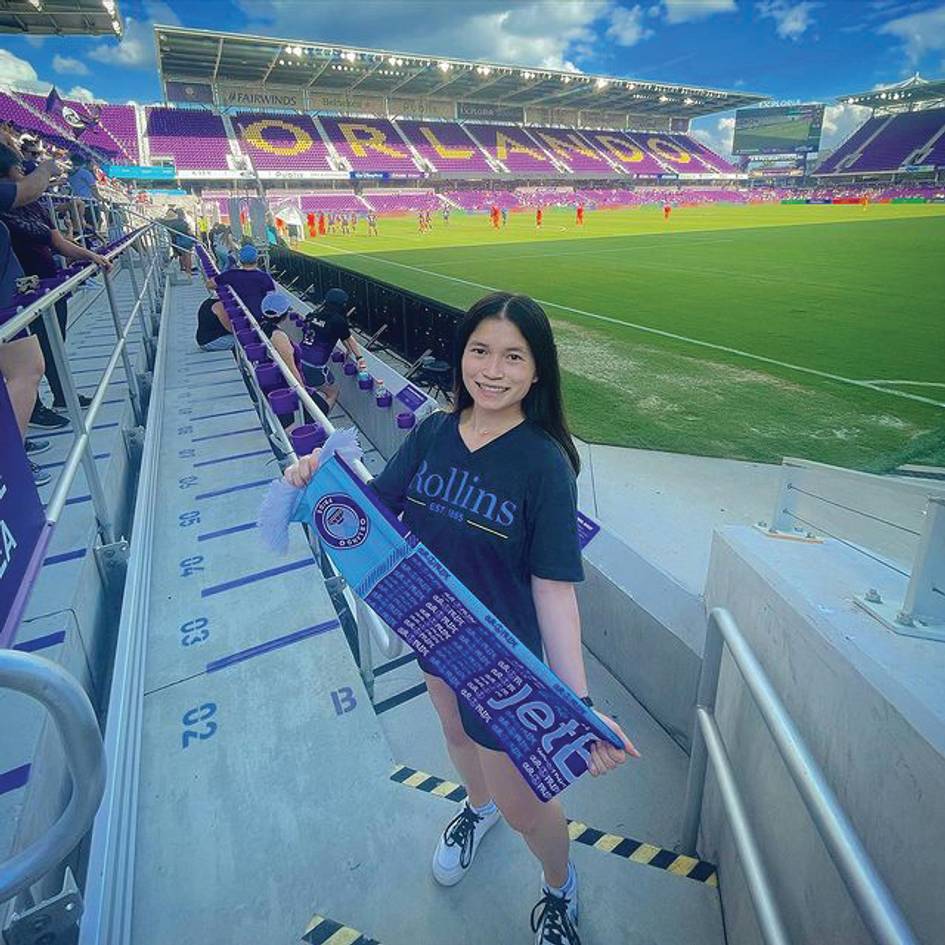 Rollins student at an Orlando City soccer game.