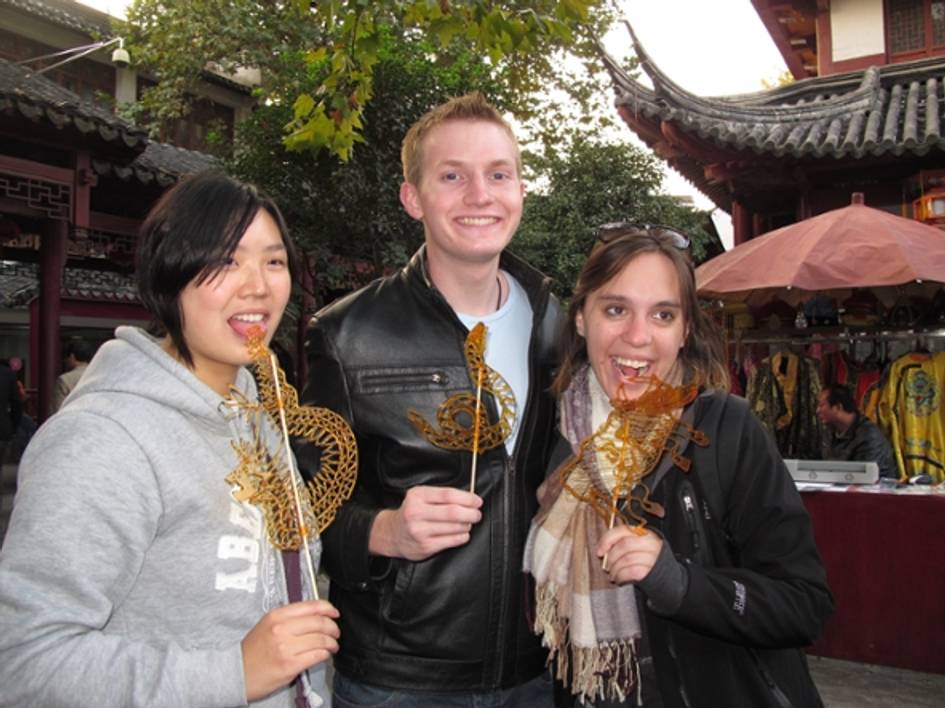 Students enjoying sweet treats in Shanghai.