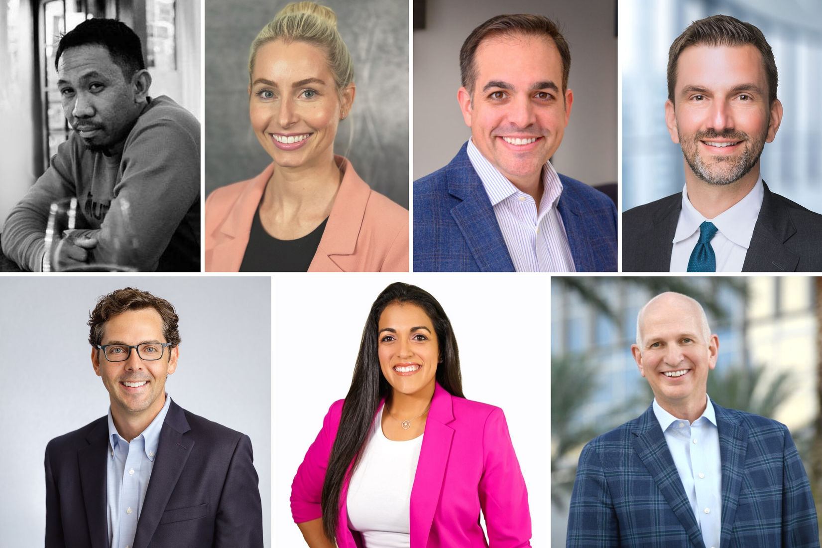 Sergie Albino ’10MBA, Alexandra Robertson ’11 ’12MBA, Patrick de la Roza ’08MBA, Shelton Granade ’02MBA, Randy Haffner ’92MBA, Garima Shah ’11MBA, and Matt Certo ’01. 