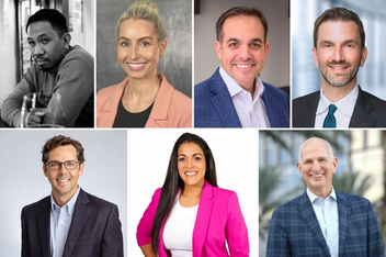 Sergie Albino ’10MBA, Alexandra Robertson ’11 ’12MBA, Patrick de la Roza ’08MBA, Shelton Granade ’02MBA, Randy Haffner ’92MBA, Garima Shah ’11MBA, and Matt Certo ’01. 