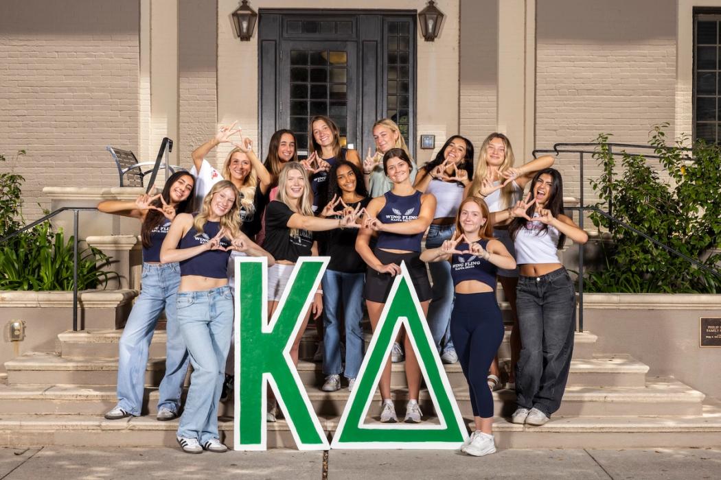 Kappa Delta Sorority sisters posing in their residence on Rollins campus.