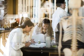 Rollins students in a lab working on a science project.