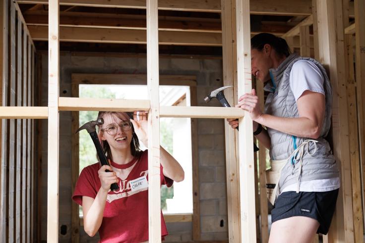 Students building a house for Habitat for Humanity