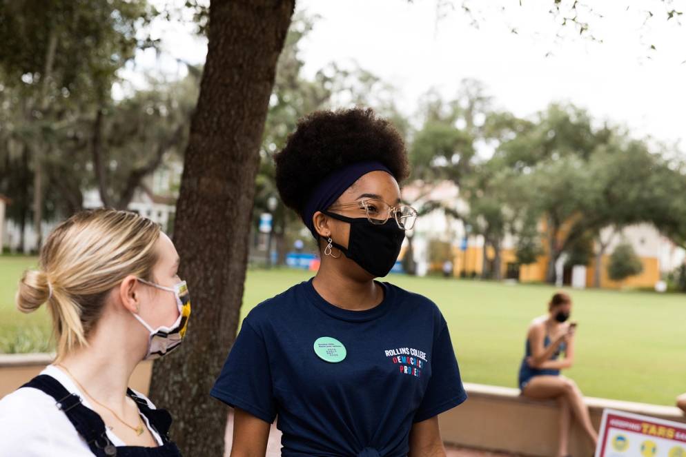 Students in the Democracy Project getting ready to walk to the polls to cast their votes in the 2020 presidential election.