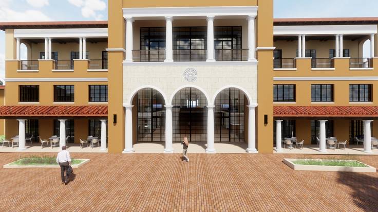 Rendering of the exterior of Kathleen W. Rollins Hall