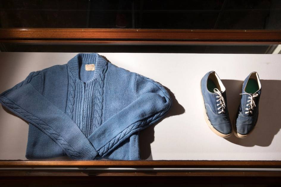 Mister Rogers’ sweater and shoes at Rollins Olin Library.