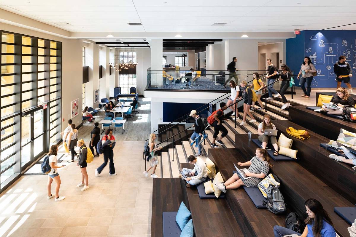 A view of the first floor of Kathleen W. Rollins Hall.