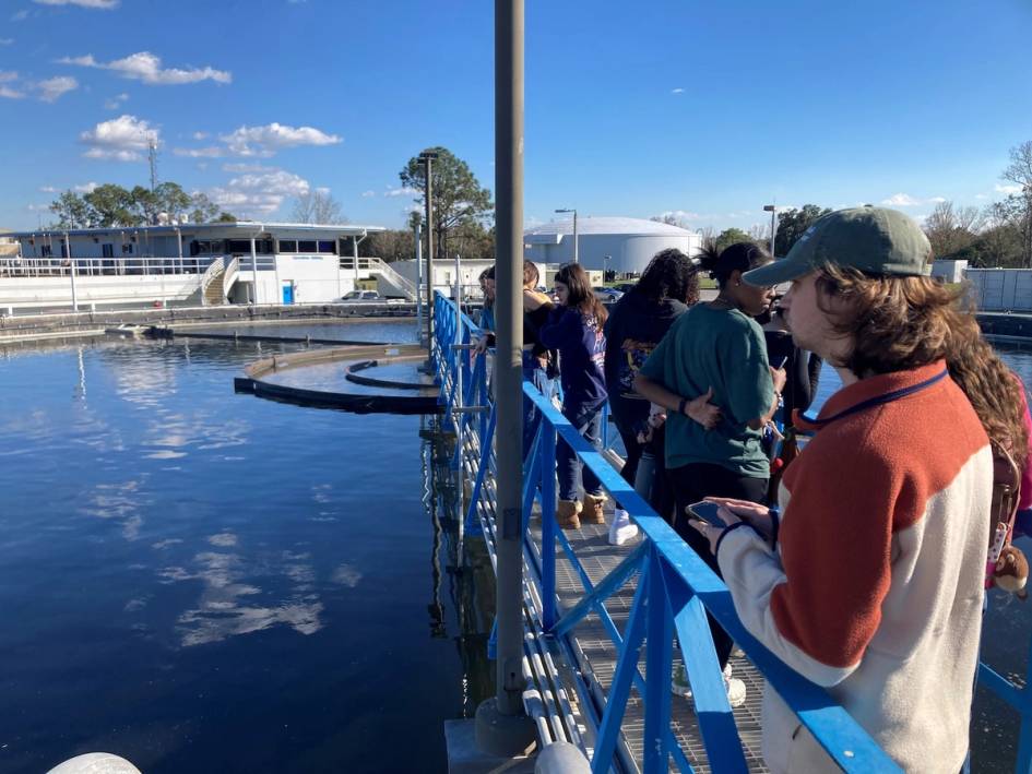 Rollins students tour a water reclamation facility