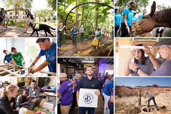 A grid of images depicting service learning experiences at Rollins College.