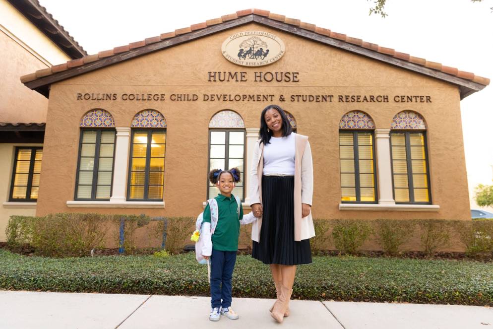 A Professional Advancement student drops her daughter off at Hume House for the EduCare program