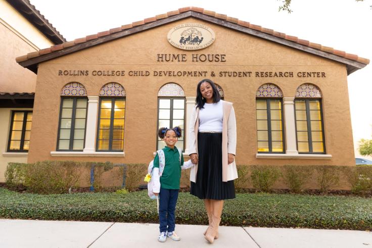 A Professional Advancement student drops her daughter off at Hume House for the EduCare program