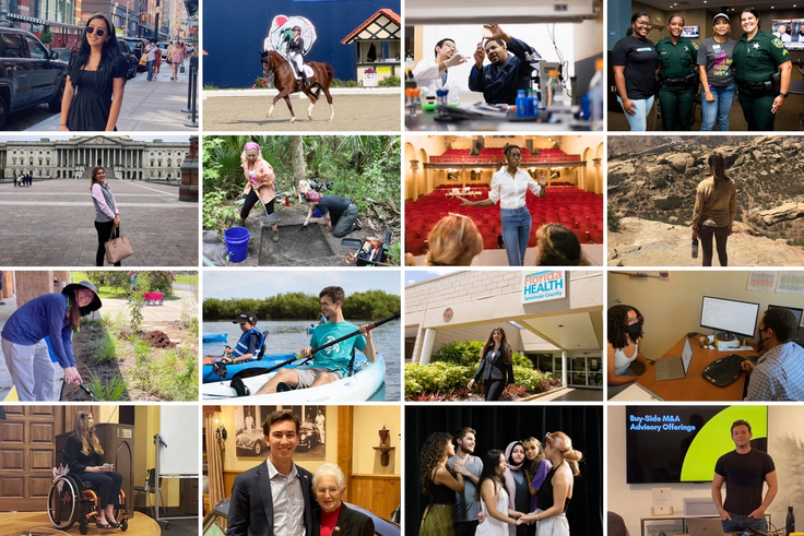 A grid of images depicting students' summer 2021 experiences—from internships to research projects.