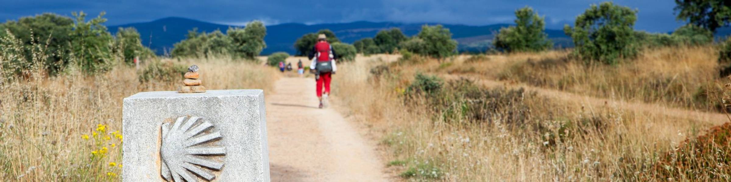 Hiker walking the Camino de Santiago, Spain.