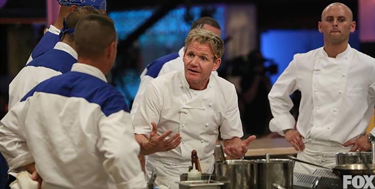 James Avery with Gordon Ramsey and others on the set of Hell's Kitchen.