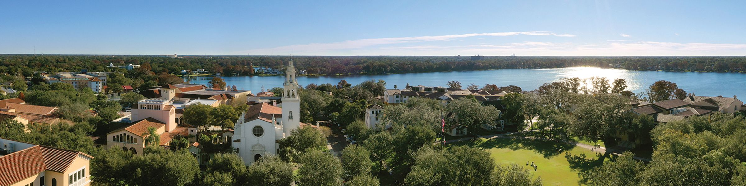 A drone photo of the Rollins campus.