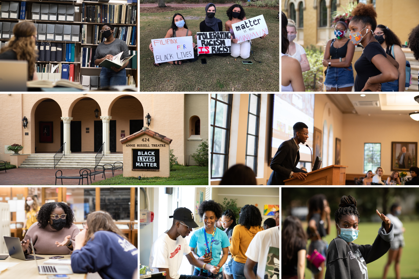 A grid of images depicting Black students engaged on campus and in our community.
