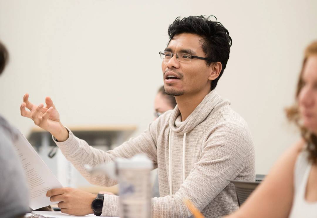 A student answers a question in a Rollins math class.