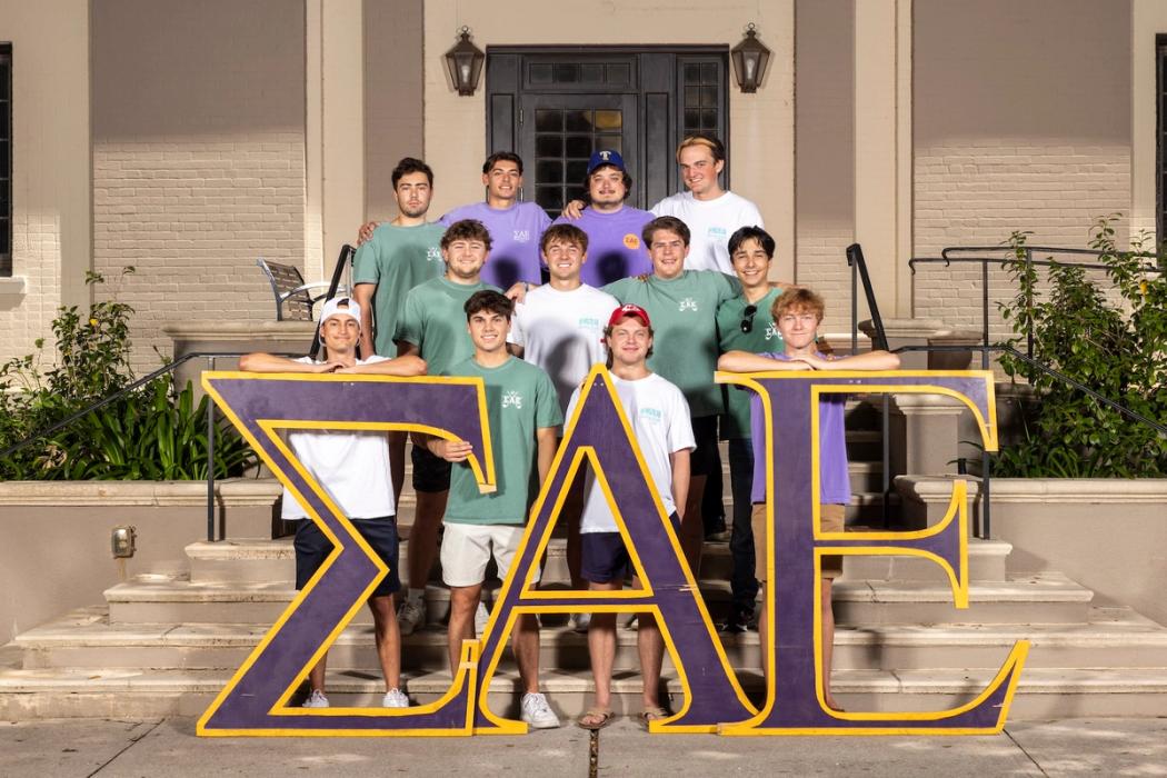 Sigma Alpha Epsilon fraternity brothers standing together at Rollins College.