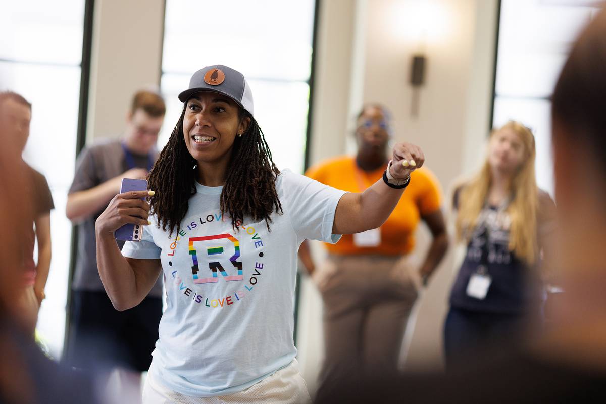 A college DEIB staffer leads a workshop.