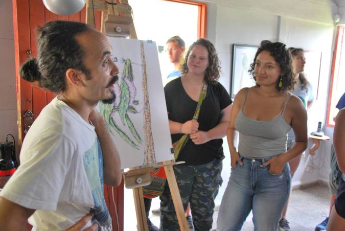 Rollins students meet local artists in Old Havana, Cuba.