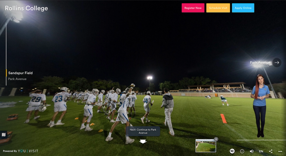 Screen grab of Sandspur Field stop on Rollins Virtual Tour.