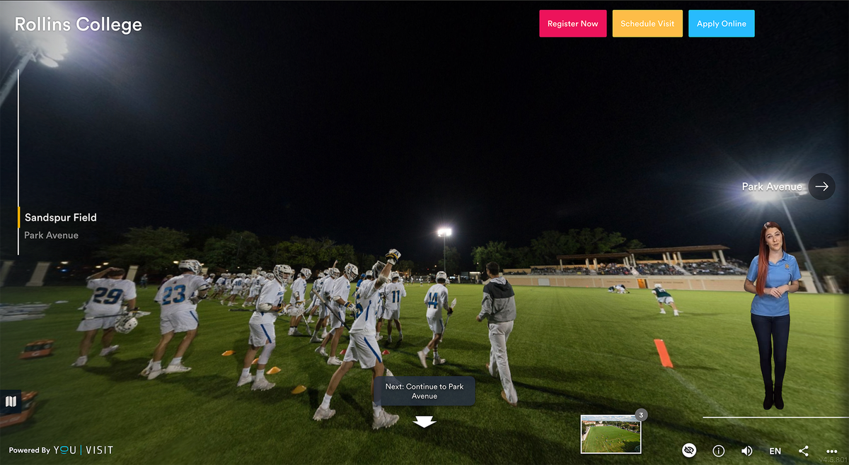 Screen grab of Sandspur Field stop on Rollins Virtual Tour.