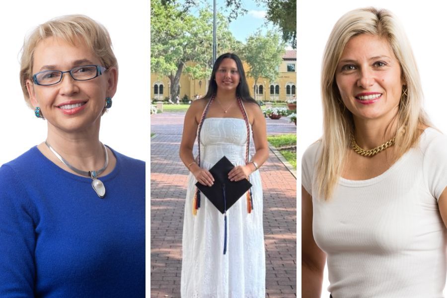 Headshots of Anca Voicu, Martina Vidovic, and María Montoya-Chang ’26