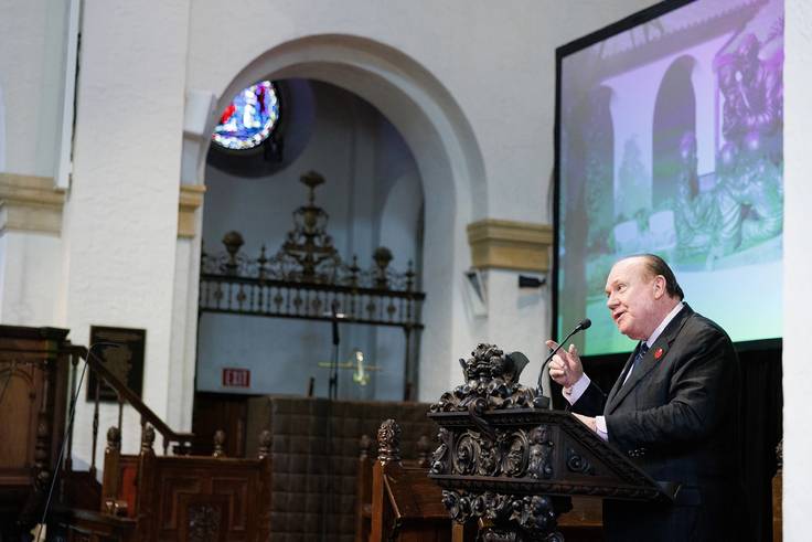 Allan Keen at the Mister Rogers sculpture unveiling.