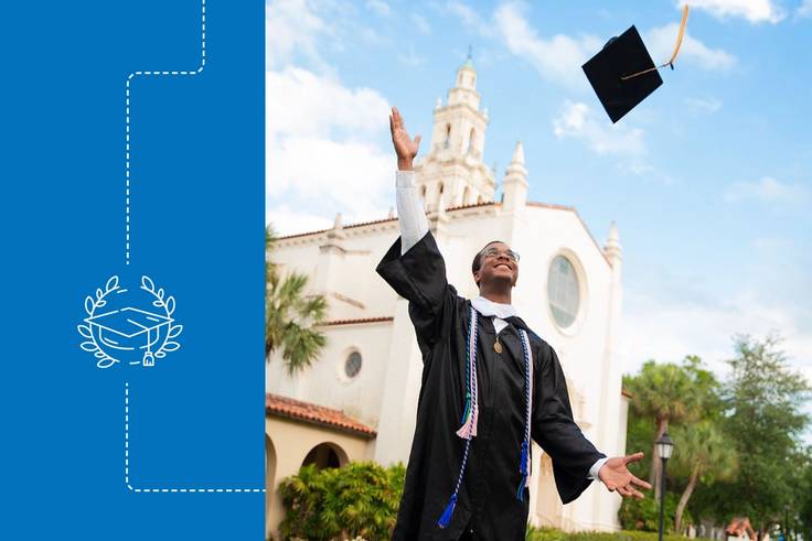 Brandon McNichol tosses his cap in the air at graduation.