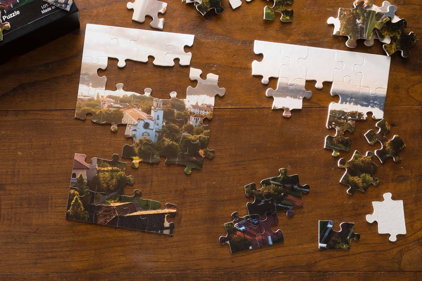 A half-completed puzzle featuring the Rollins campus