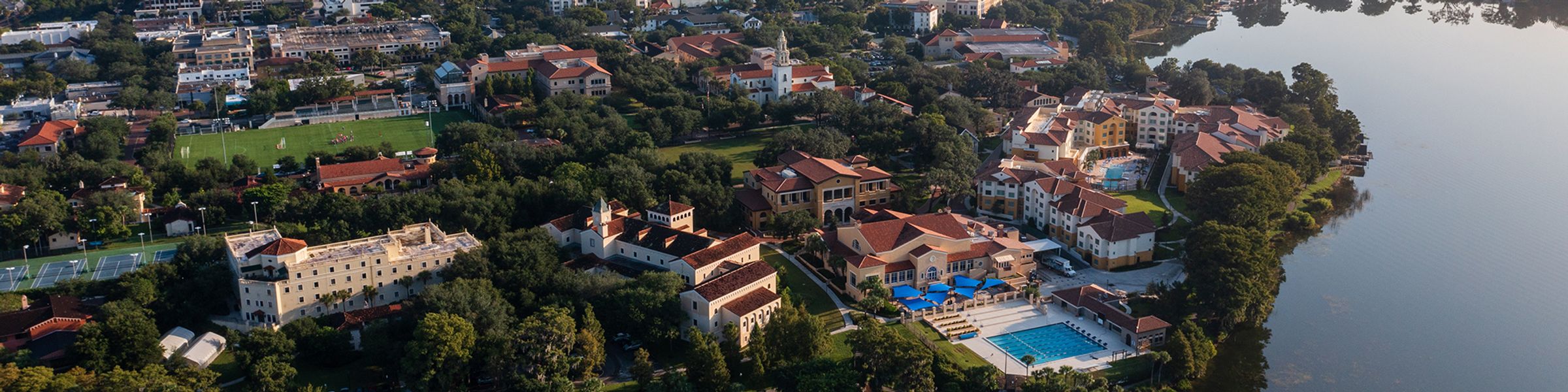 A birds-eye view of the Rollins College campus.