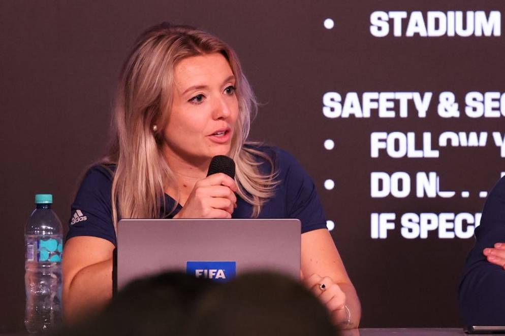 Morgan Colley ’17 leading a FIFA presentation