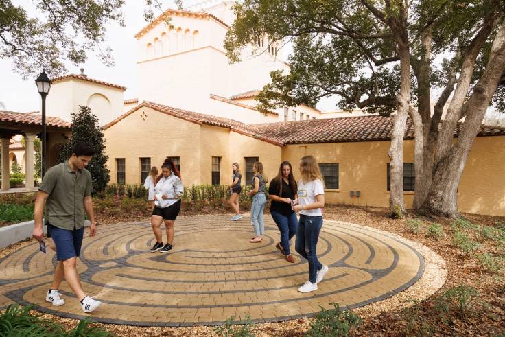 Students participate in a labyrinth walk of reflection.