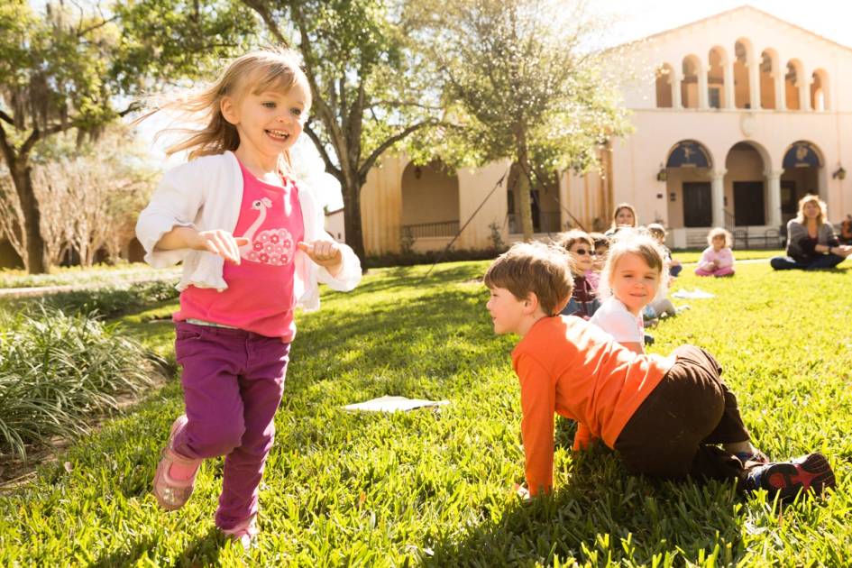 Child running on the grass