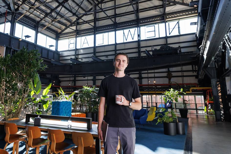 Parker Magness poses for a photo at New Lab in Brooklyn.