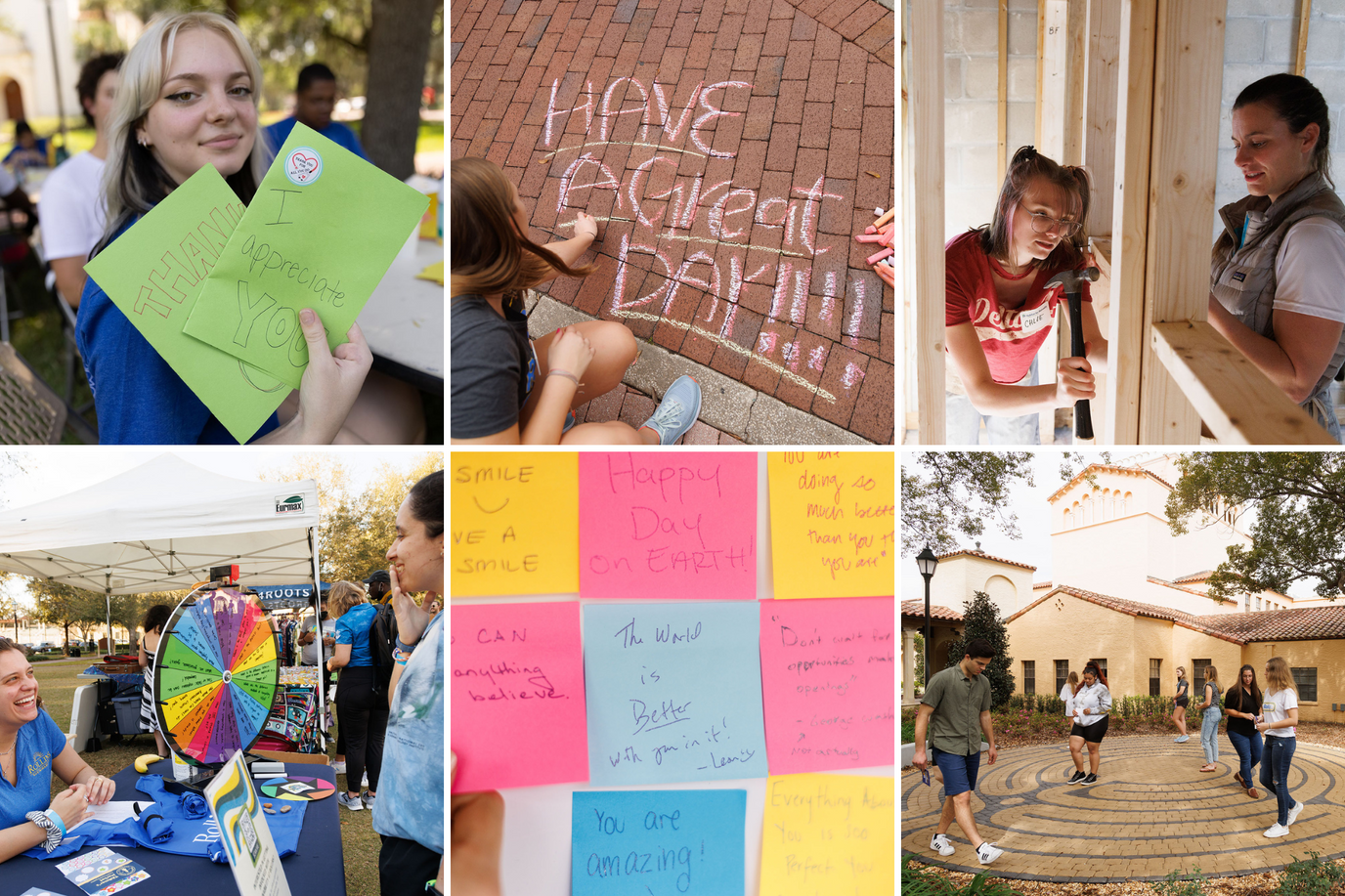 A grid of images of students participating in Thaddeus & Polly Seymour Acts of Kindness Day.
