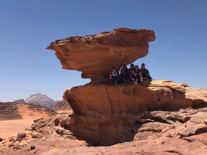 Lauren Oxendine ’20 and fellow interns explore Wadi Rum in Jordan.