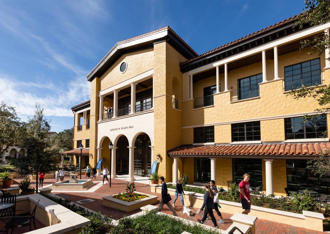 An exterior photo of the Kathleen W. Rollins Hall