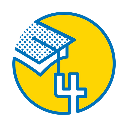 An icon of a graduation cap with a number four dangling from it.