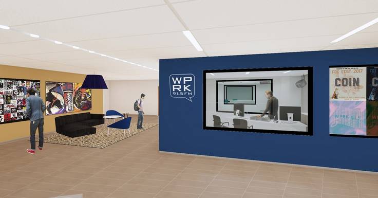 Rendering of the new space in Kathleen W. Rollins for Rollins’ radio station, WPRK 91.5FM