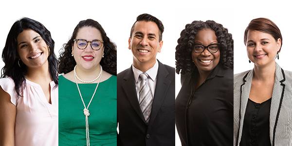 A collage of portraits of Rollins’ diversity, equity, and inclusion admission counselors.