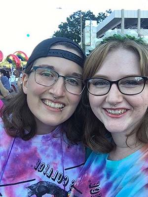 Kalli Joslin ’19 (right) and Cooper Joslin ’18 at the Come Out with Pride event in 2018.